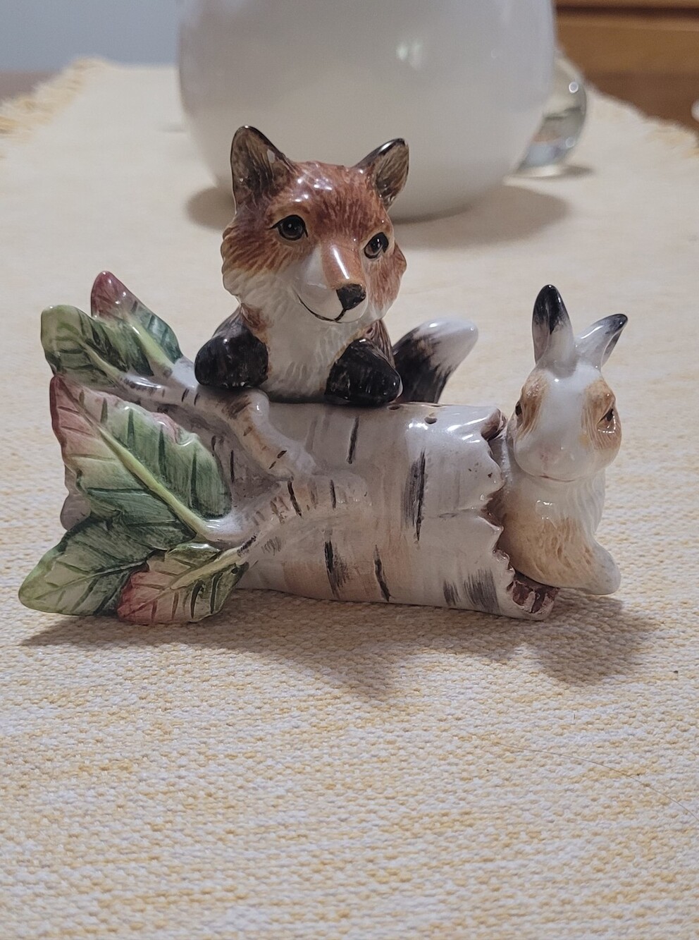 Hand Crafted Fox And Rabbit Collectible Salt And Pepper Shakers